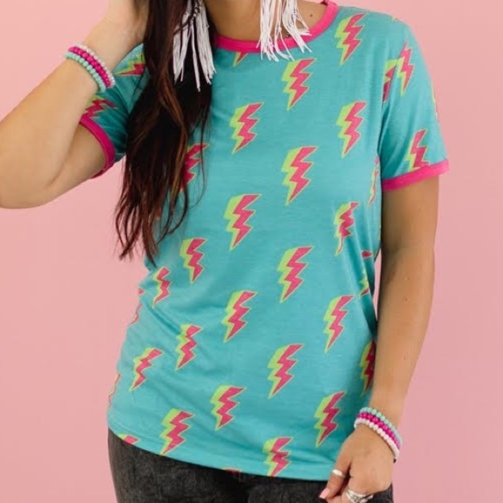 Crazy Train Teal Lightning Bolt Short Sleeve Tee